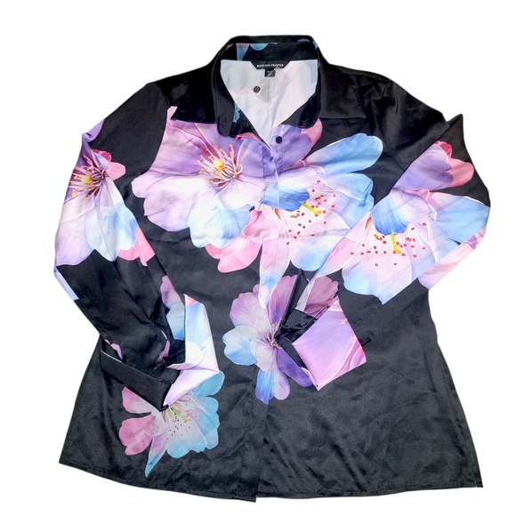 Boston Propper Bluebell Fleurs Print Sophia Button Up Charmeuse Blouse | Size 8 - Picture 8 of 11